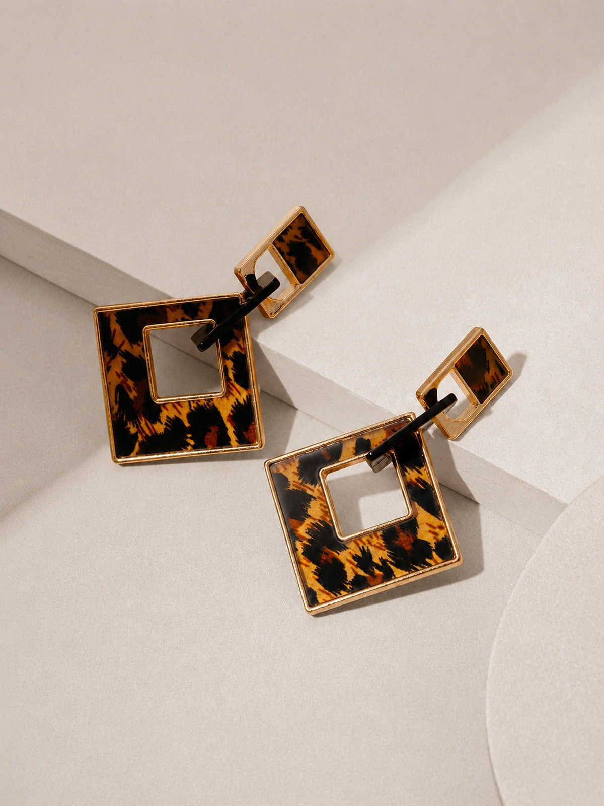 Leopard Print Geometric Drop Earrings