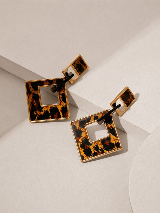 Leopard Print Geometric Drop Earrings