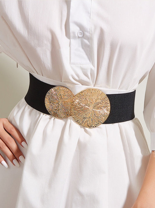 Gold Sunburst Buckle Elastic Waist Belt