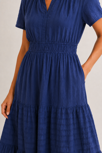 Tiered Notched Short Sleeve Dress