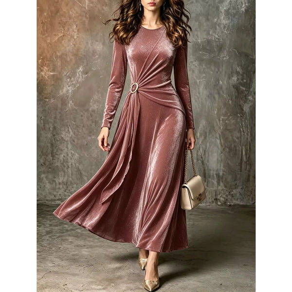 Full Size Velvet Long-Sleeve Maxi Dress with Ring Detail Plus Pink / XS Apparel and Accessories