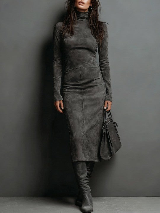Elegant Suede Maxi Dress