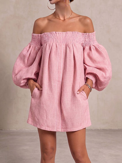 Women's Off-shoulder Long-sleeved Casual Loose Cotton And Linen Dress