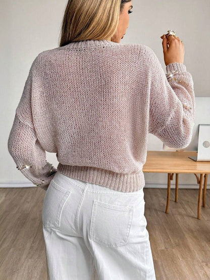 Women's Sequin Striped Open-Knit Slouchy Sweater