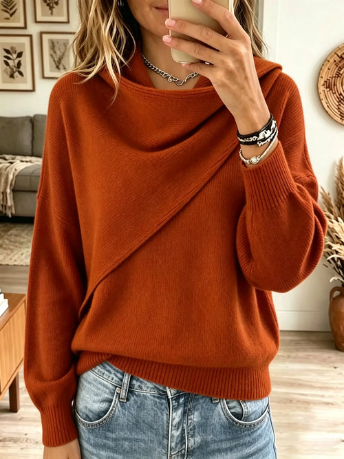 Women's Asymmetrical Draped Cowl Neck Sweater