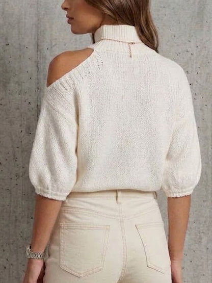 Mock Neck One‑shoulder Cutout Knit Top