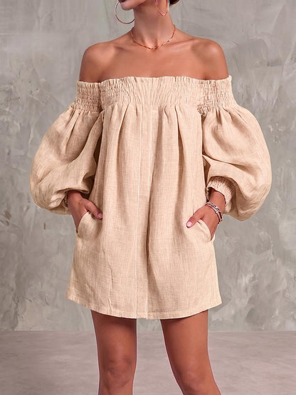 Women's Off-shoulder Long-sleeved Casual Loose Cotton And Linen Dress