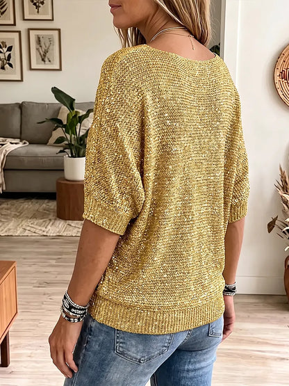 Vintage Elegant Glitter Knit Shirt