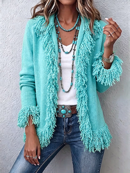 Vibrant Chartreuse Boho Fringe Cardigan