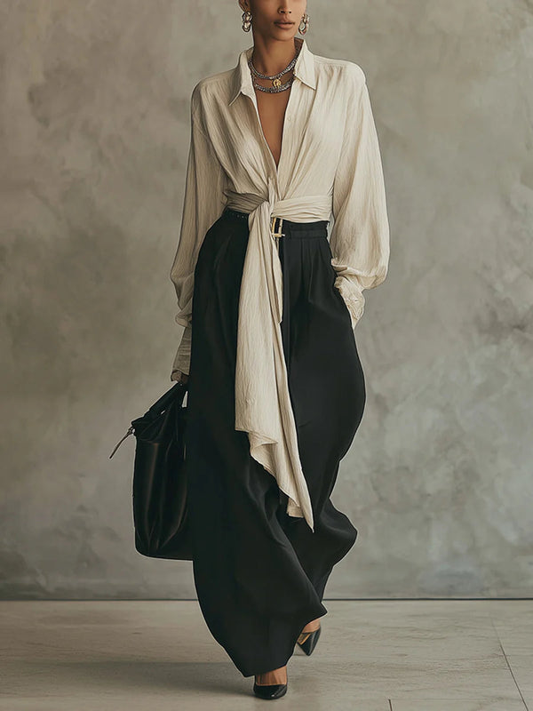 SET WITH BOW SHIRT AND WIDE PANTS